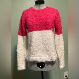 DKNY soft fuzzy pink and white crewneck sweater - Junior’s Medium